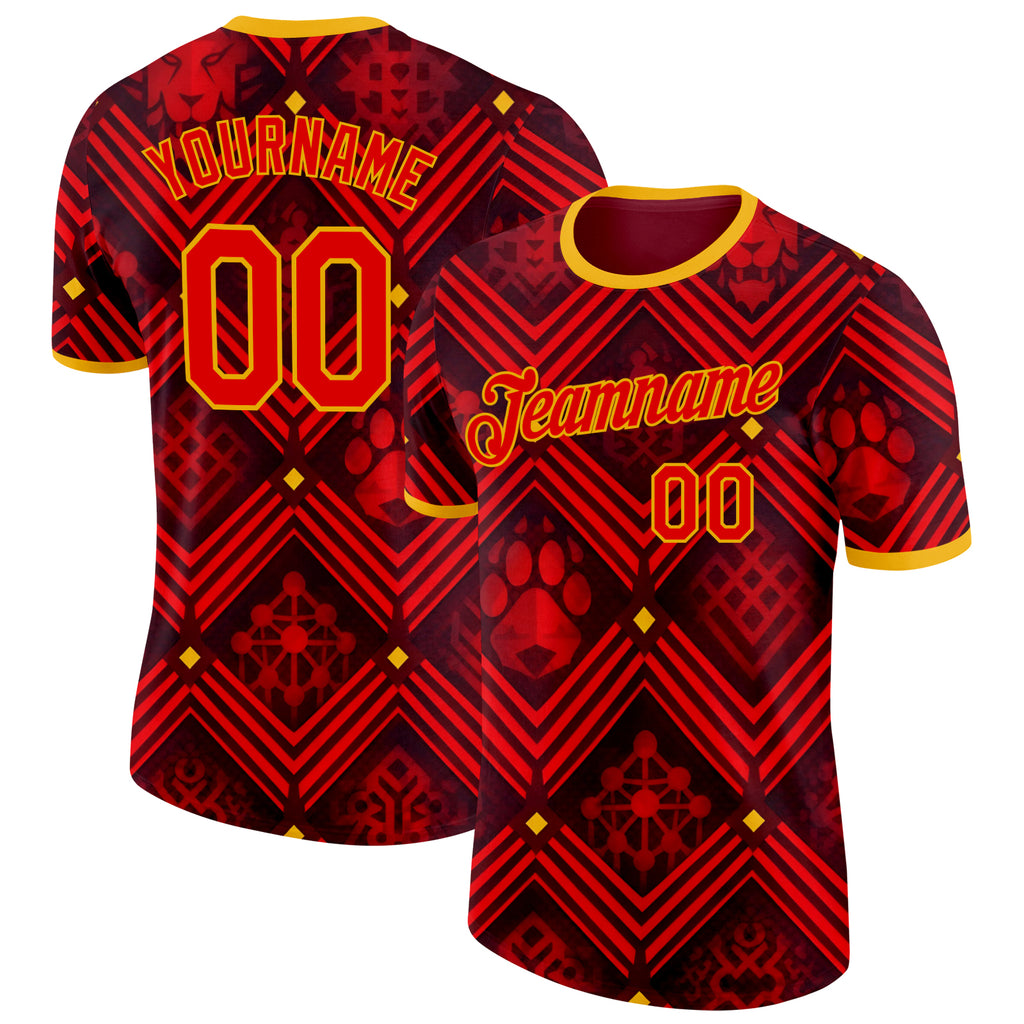 Custom Red Yellow-Black Belgium Performance T-Shirt