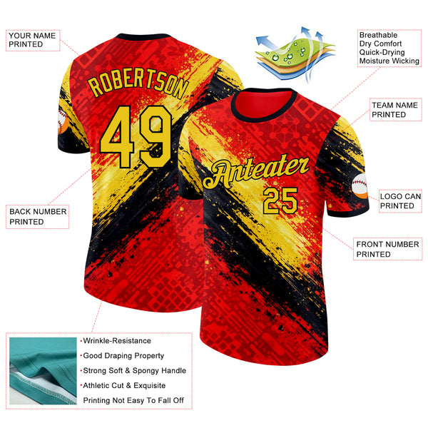 Custom Red Yellow-Black Belgium Splash Performance T-Shirt