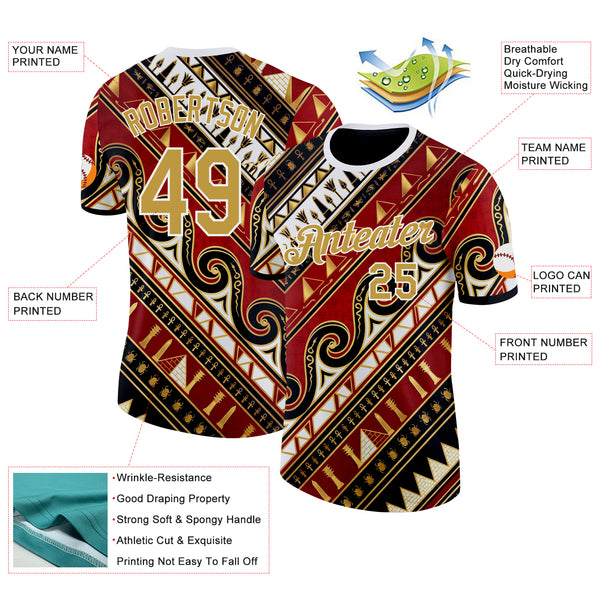 Custom Red Old Gold White-Black Egypt Performance T-Shirt