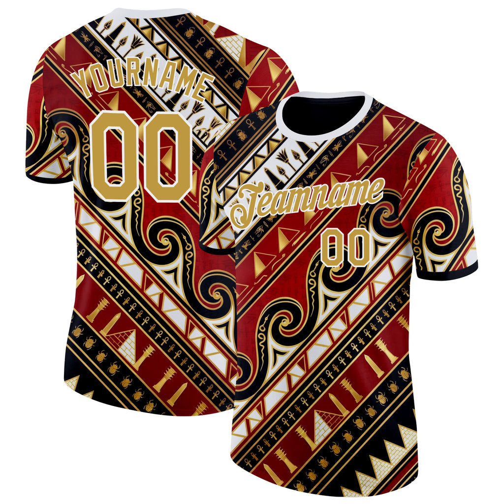 Custom Red Old Gold White-Black Egypt Performance T-Shirt