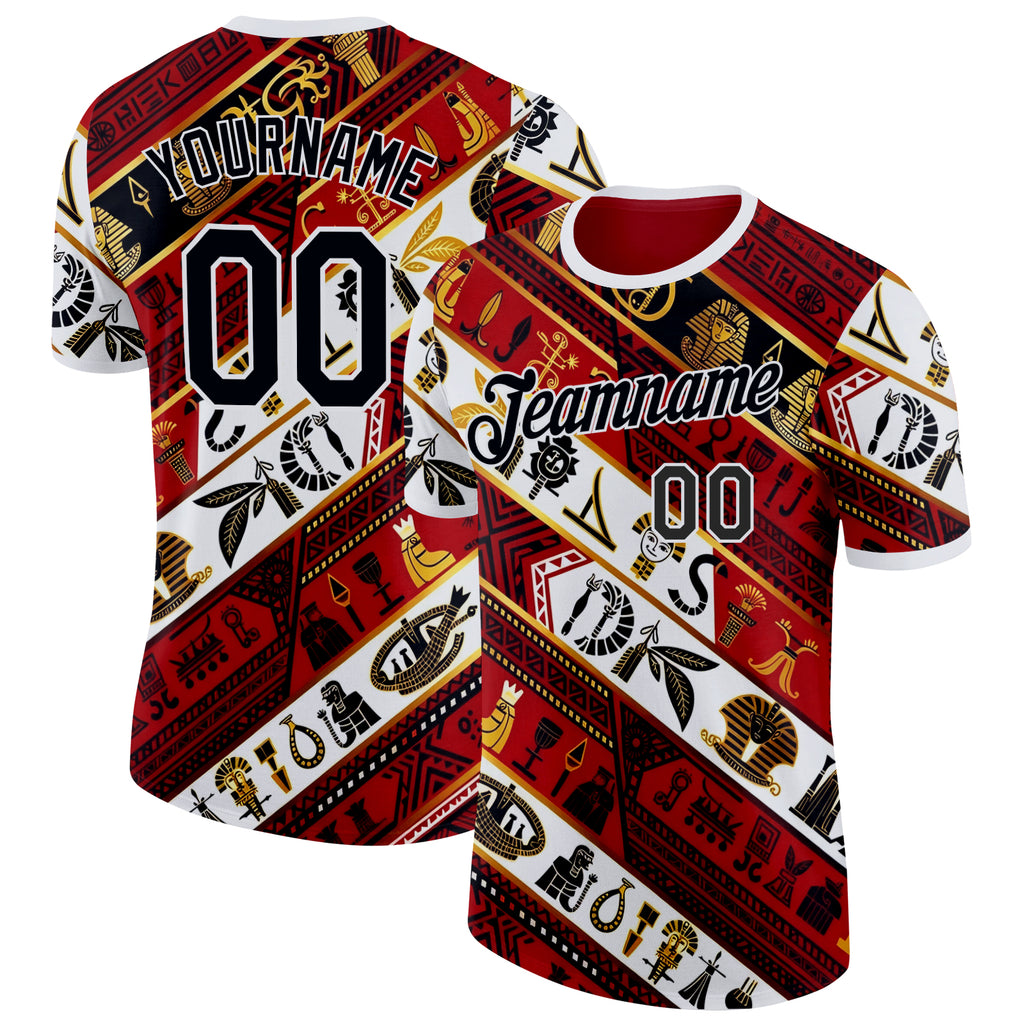 Custom White Black Red-Gold Egypt Performance T-Shirt