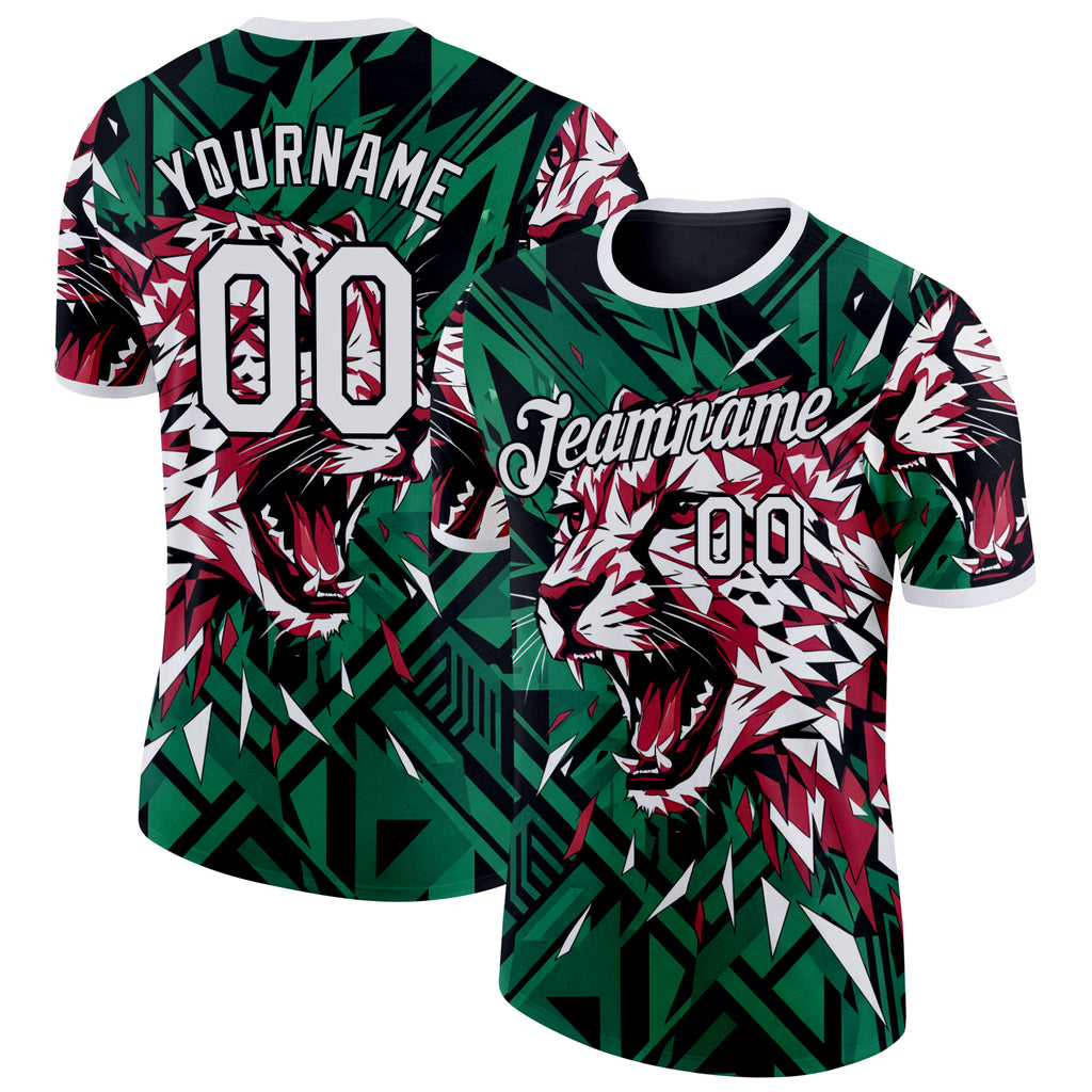 Custom Green White Black-Red Iran Leopard Performance T-Shirt