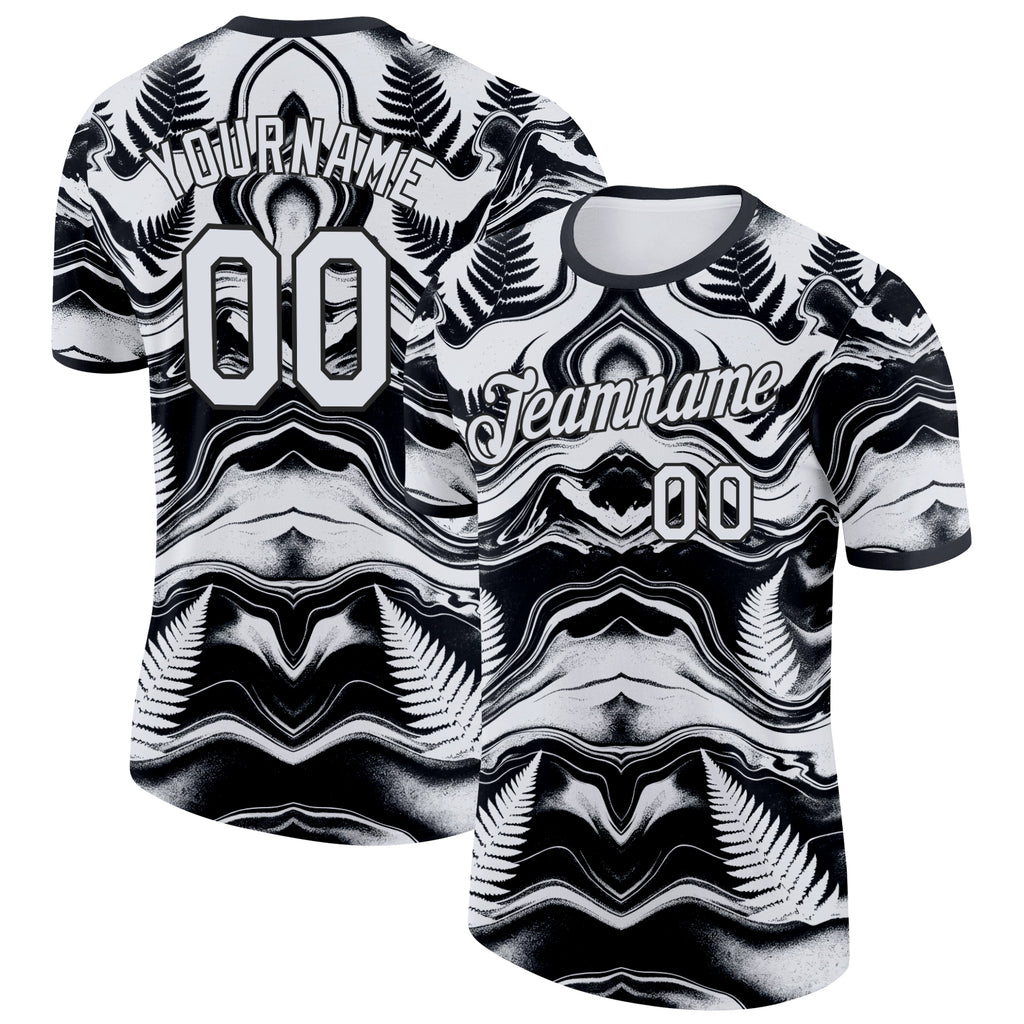 Custom Black White New Zealand Silver Fern Performance T-Shirt