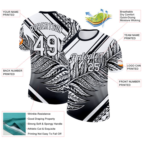 Custom White Black New Zealand Silver Fern Performance T-Shirt
