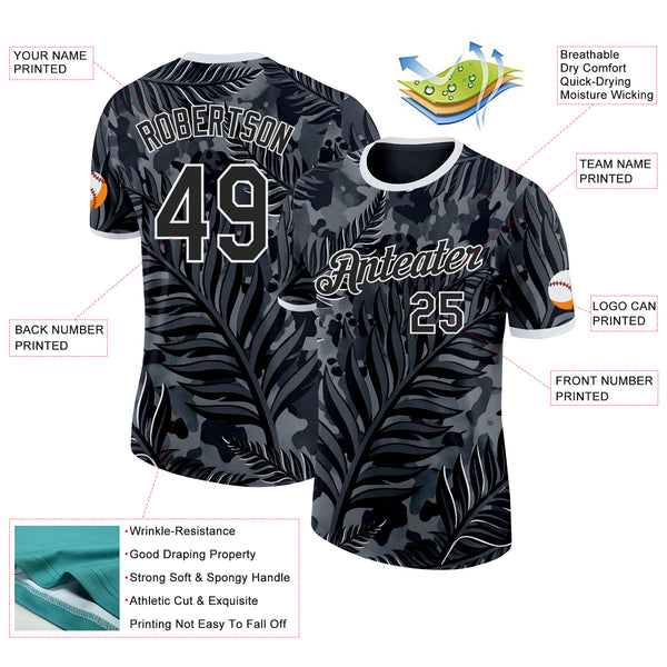 Custom Black White New Zealand Silver Fern Performance T-Shirt