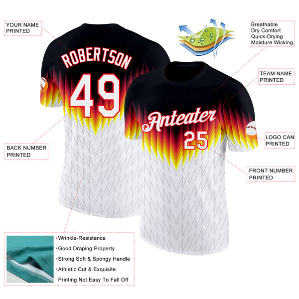 Custom Black White Fire Red Yellow-Gray Germany Zigzag Performance T-Shirt