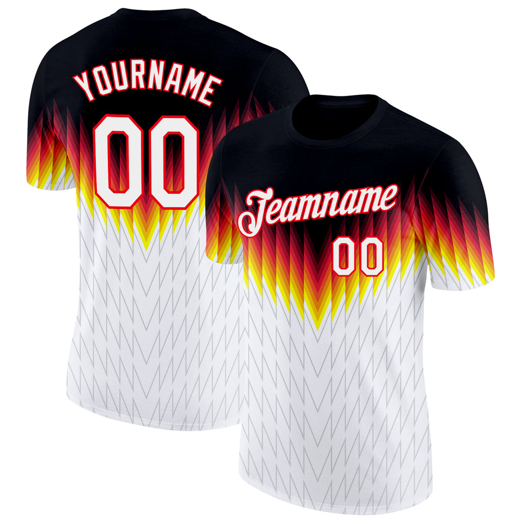 Custom Black White Fire Red Yellow-Gray Germany Zigzag Performance T-Shirt