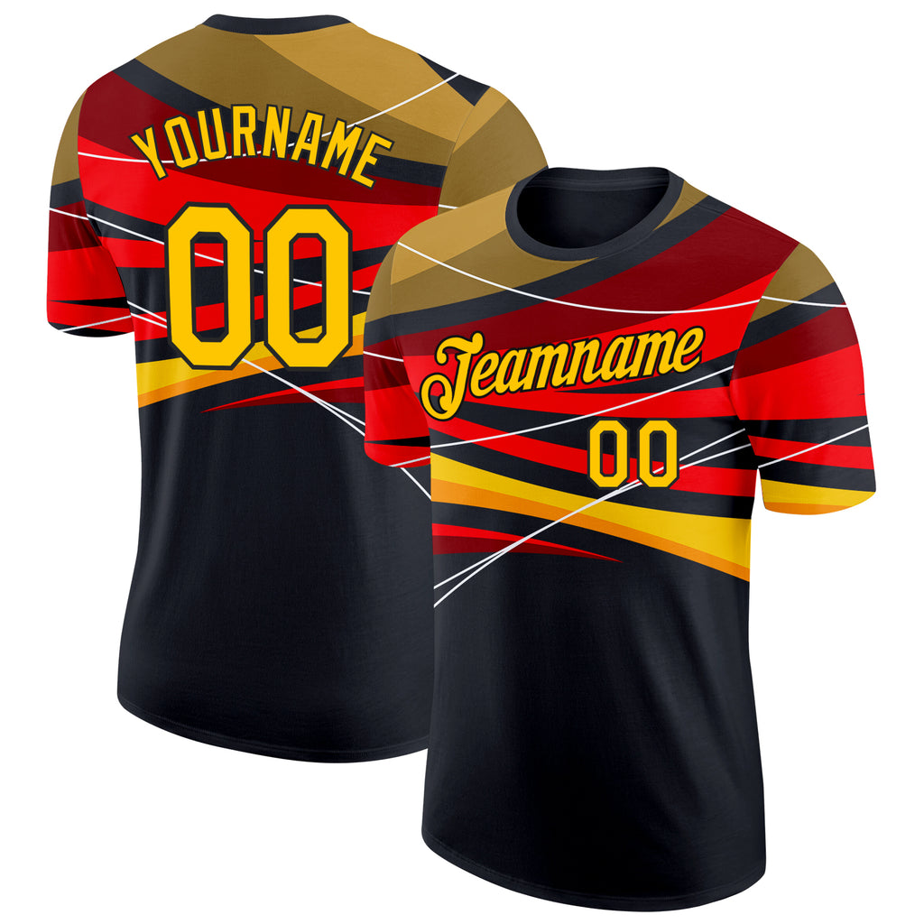 Custom Black Yellow-Red Germany Line Performance T-Shirt