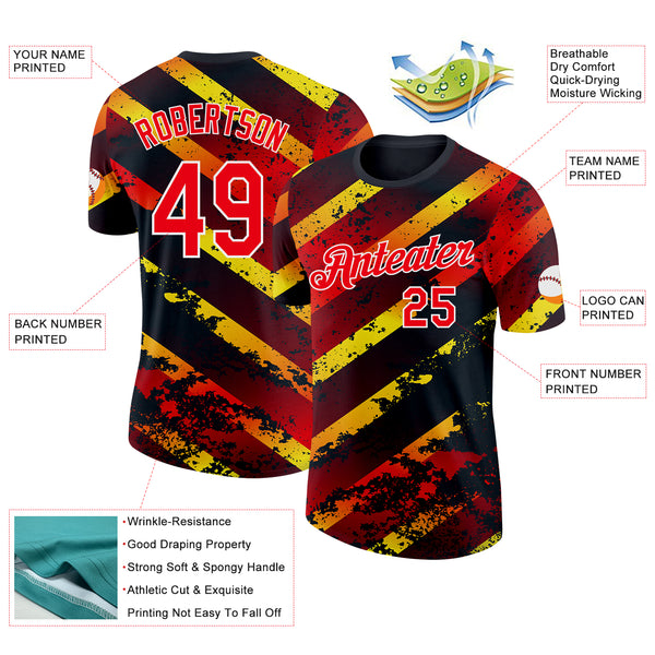 Custom Black Fire Red Yellow-White Germany Splash Performance T-Shirt