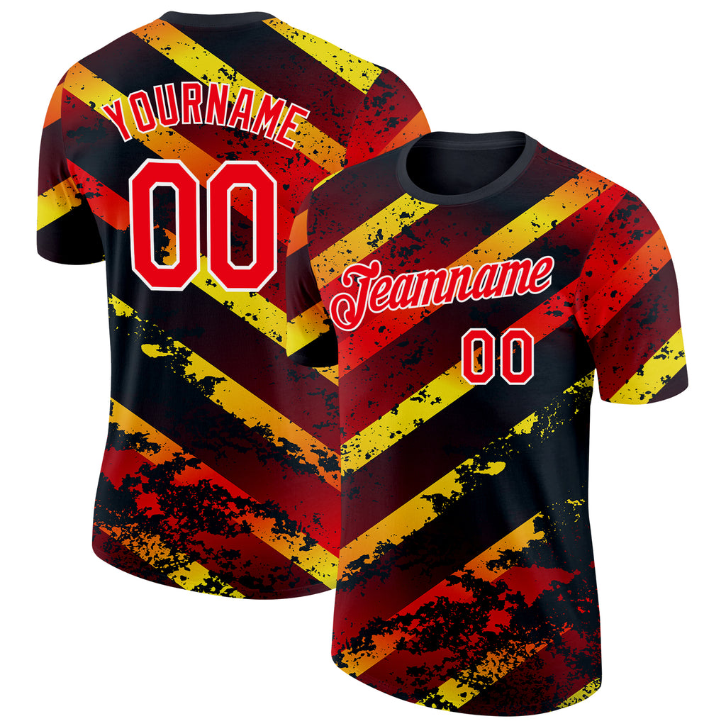 Custom Black Fire Red Yellow-White Germany Splash Performance T-Shirt