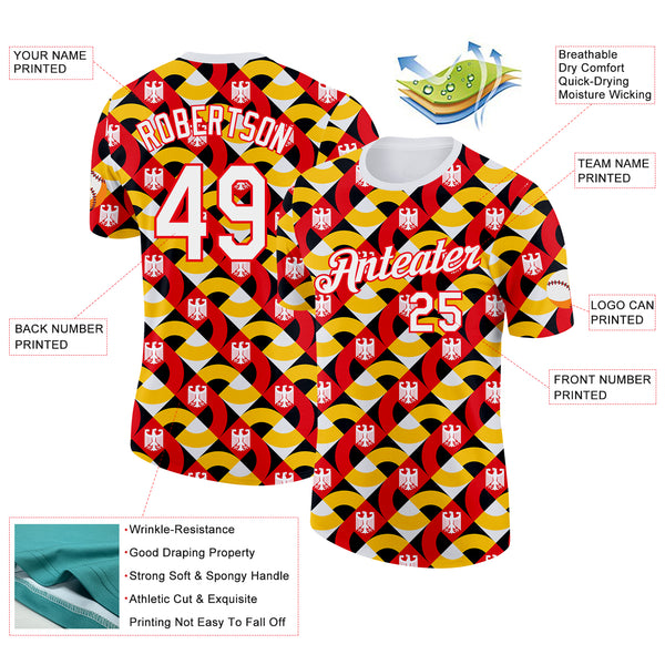 Custom White Fire Red Yellow-Black Germany Abstract Geometric Performance T-Shirt