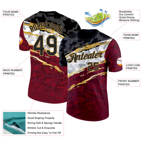 Custom Red Black Old Gold Gray-White Germany Splash Performance T-Shirt