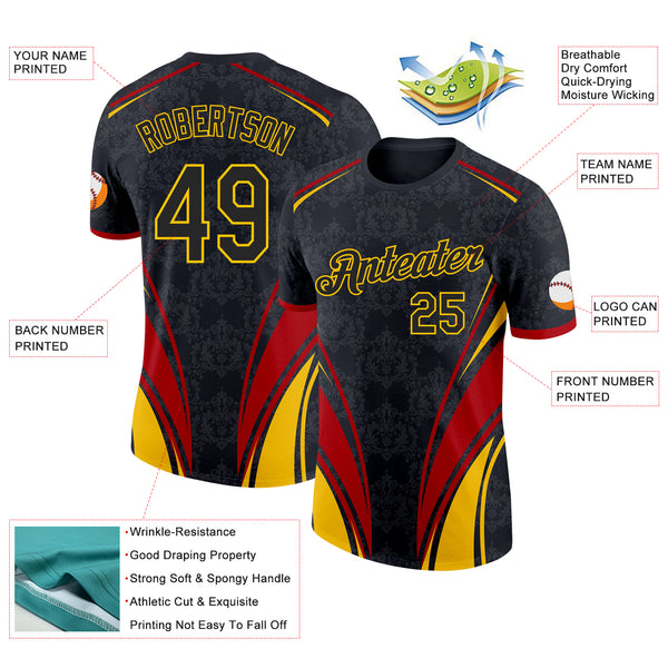 Custom Black Yellow-Red Germany Line Performance T-Shirt