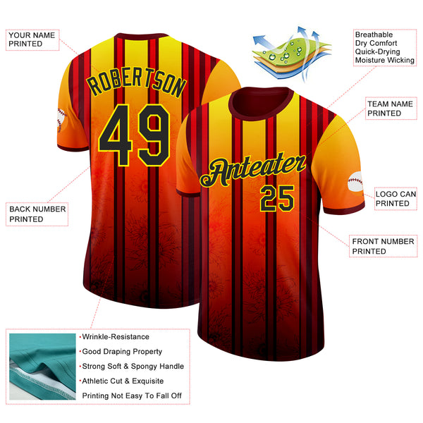 Custom Red Black-Light Yellow Germany Stripe Performance T-Shirt