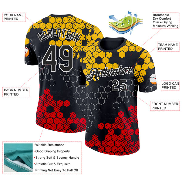 Custom Black Yellow Red-White Germany Geometric Performance T-Shirt