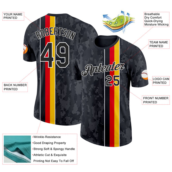 Custom Black Yellow Red-White Germany Stripe Performance T-Shirt