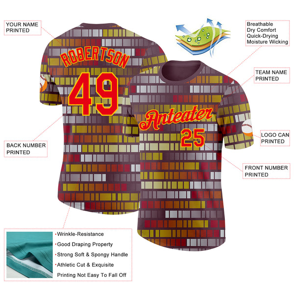 Custom Brown Fire Red-Yellow Germany Geometric Performance T-Shirt