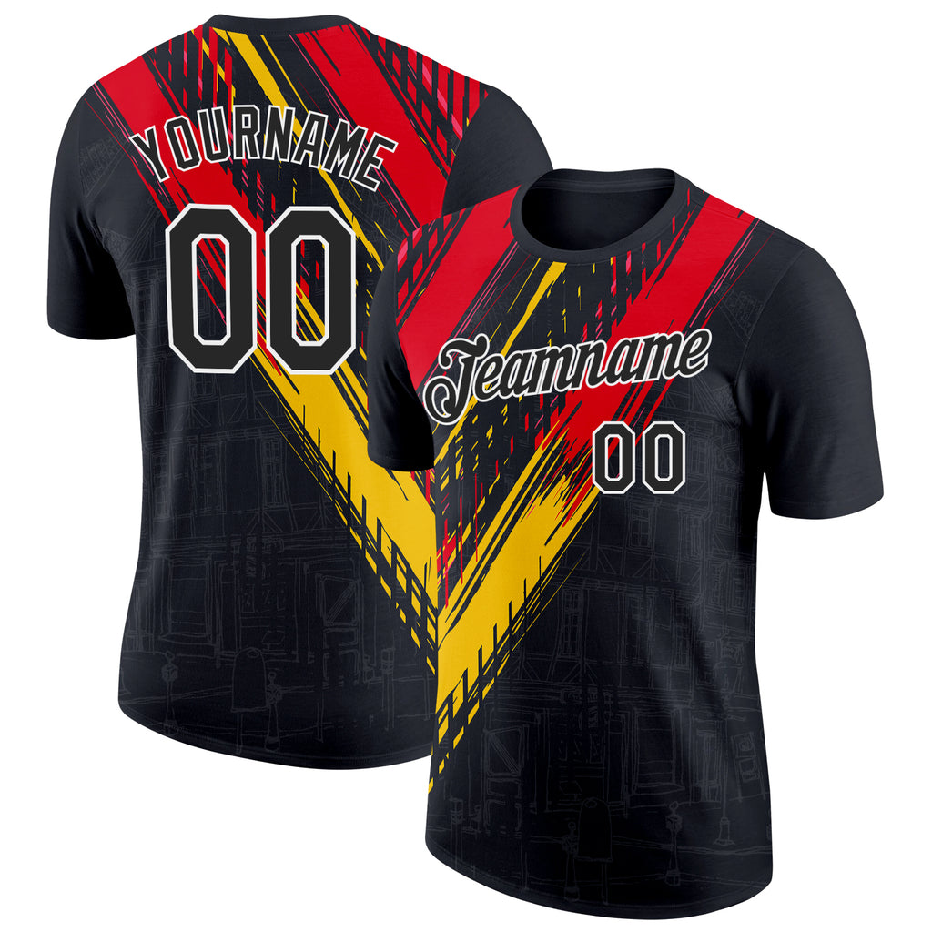 Custom Black Red Yellow-White Germany Splash Performance T-Shirt