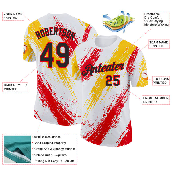 Custom White Black Fire Red-Yellow Germany Splash Performance T-Shirt