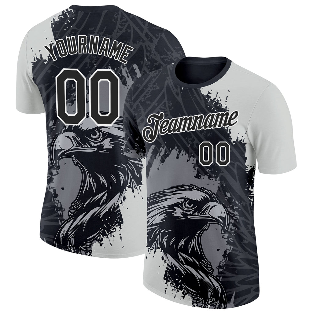 Custom Black Gray-White Germany Eagle Performance T-Shirt