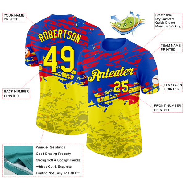 Custom Blue Light Yellow Red-Black Ecuador Splash Performance T-Shirt