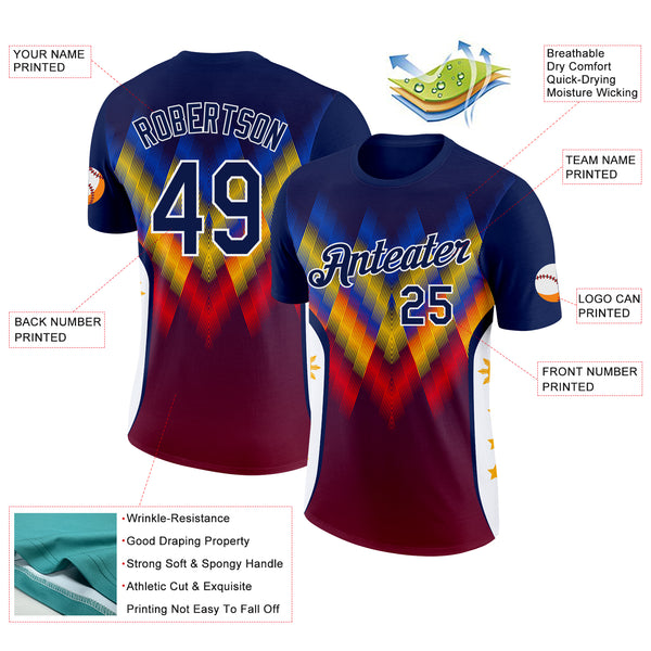Custom Blue Navy Red Yellow-White Ecuador Line Performance T-Shirt