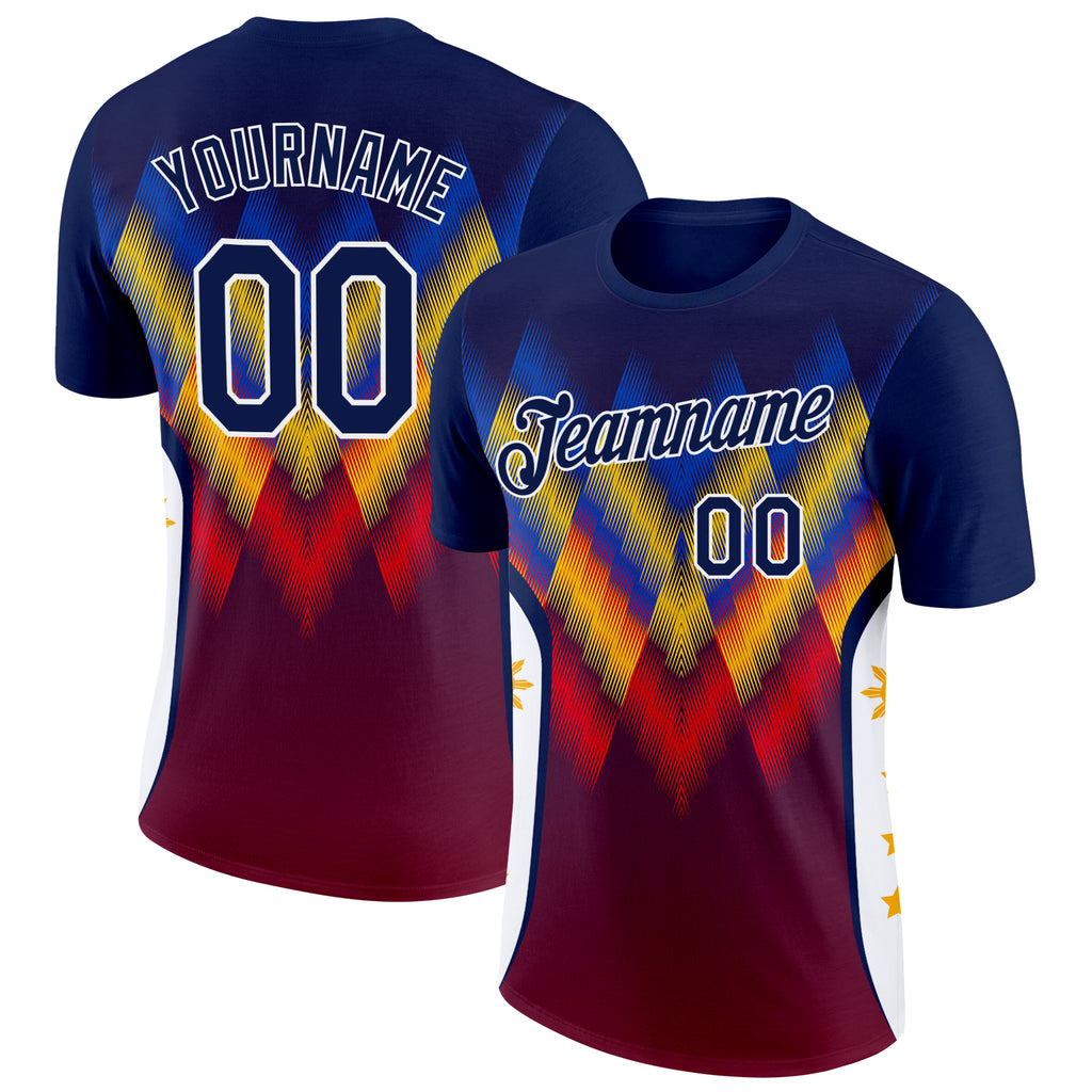 Custom Blue Navy Red Yellow-White Ecuador Line Performance T-Shirt
