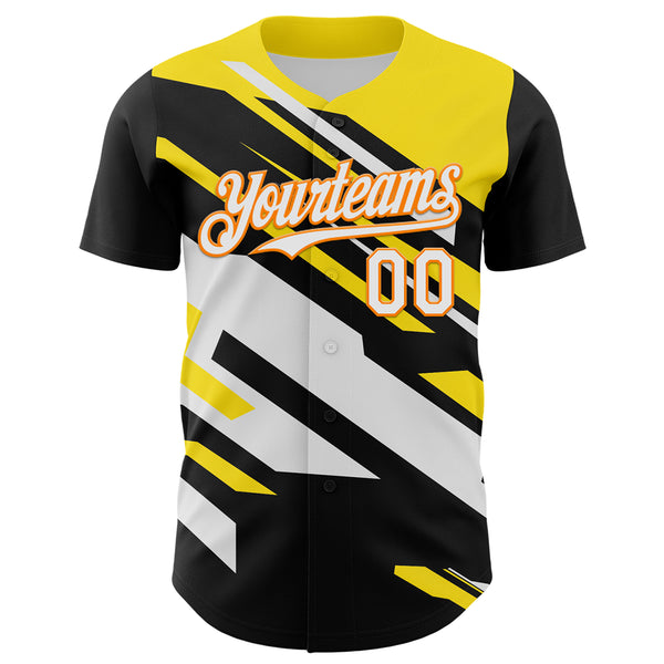 Custom Black White Bay Orange-Yellow 3D Pattern Design Car Racing Formula Auto Motorsport Authentic Baseball Jersey