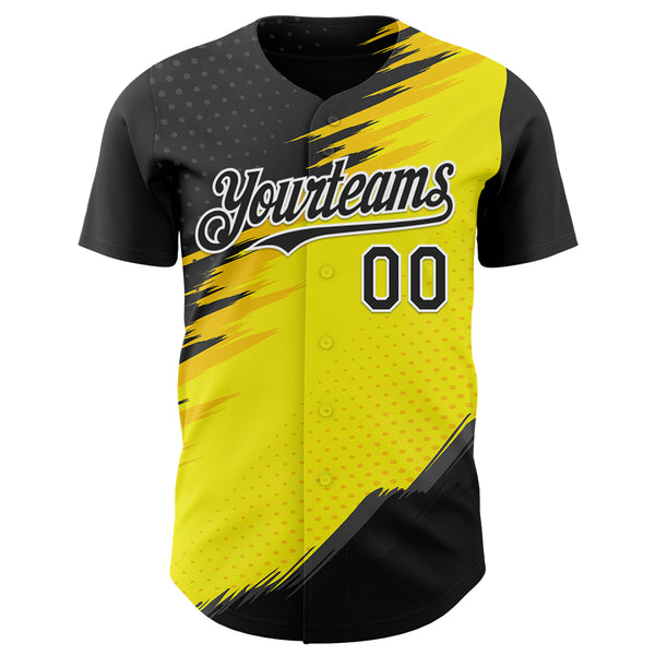 Custom Black White-Yellow 3D Pattern Design Car Racing Formula Auto Motorsport Authentic Baseball Jersey