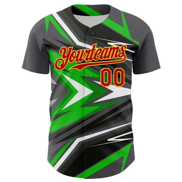 Custom Steel Gray Red Yellow Green-White 3D Pattern Design Car Racing Formula Auto Motorsport Authentic Baseball Jersey