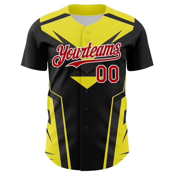 Custom Black Red White-Yellow 3D Pattern Design Car Racing Formula Auto Motorsport Authentic Baseball Jersey