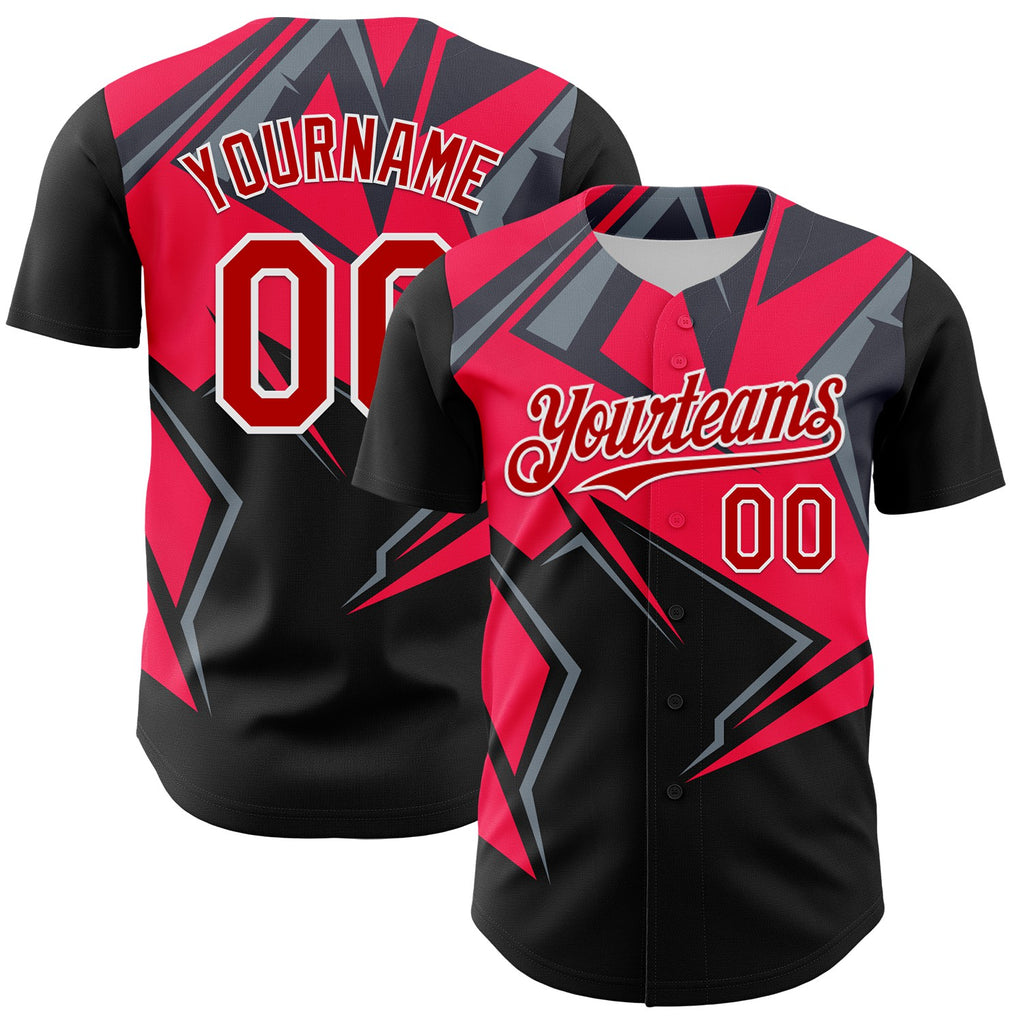 Custom Black Red White-Gray 3D Pattern Design Car Racing Formula Auto Motorsport Authentic Baseball Jersey