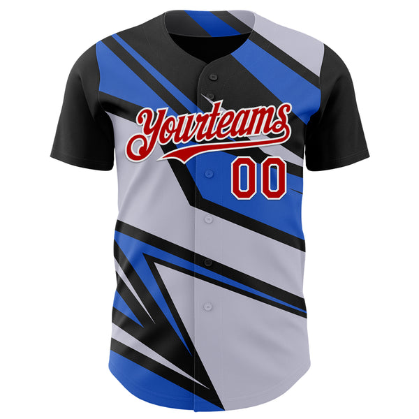 Custom Gray Red White-Blue 3D Pattern Design Car Racing Formula Auto Motorsport Authentic Baseball Jersey