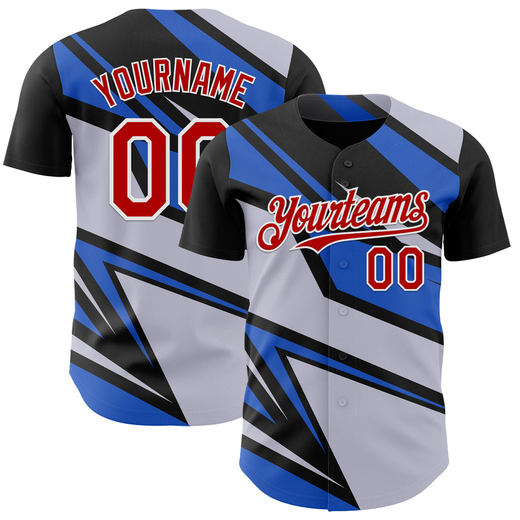 Custom Gray Red White-Blue 3D Pattern Design Car Racing Formula Auto Motorsport Authentic Baseball Jersey