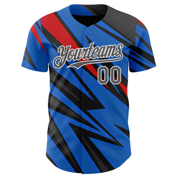 Custom Black Steel Gray White Blue-Red 3D Pattern Design Car Racing Formula Auto Motorsport Authentic Baseball Jersey
