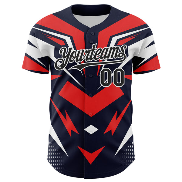 Custom Navy Black White-Red 3D Pattern Design Car Racing Formula Auto Motorsport Authentic Baseball Jersey
