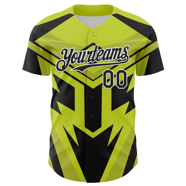 Custom Black White-Green 3D Pattern Design Car Racing Formula Auto Motorsport Authentic Baseball Jersey