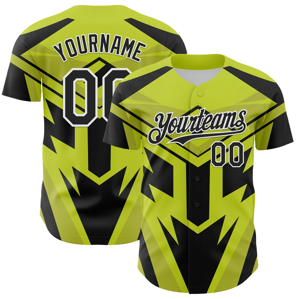 Custom Black White-Green 3D Pattern Design Car Racing Formula Auto Motorsport Authentic Baseball Jersey