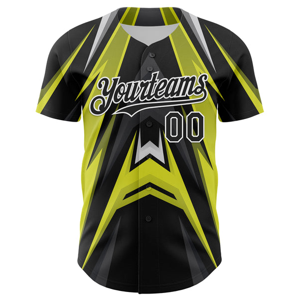 Custom Black White Green-Gray 3D Pattern Design Car Racing Formula Auto Motorsport Authentic Baseball Jersey