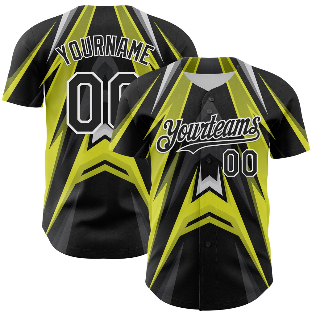Custom Black White Green-Gray 3D Pattern Design Car Racing Formula Auto Motorsport Authentic Baseball Jersey