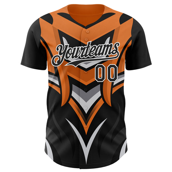Custom Black White Orange-Gray 3D Pattern Design Car Racing Formula Auto Motorsport Authentic Baseball Jersey