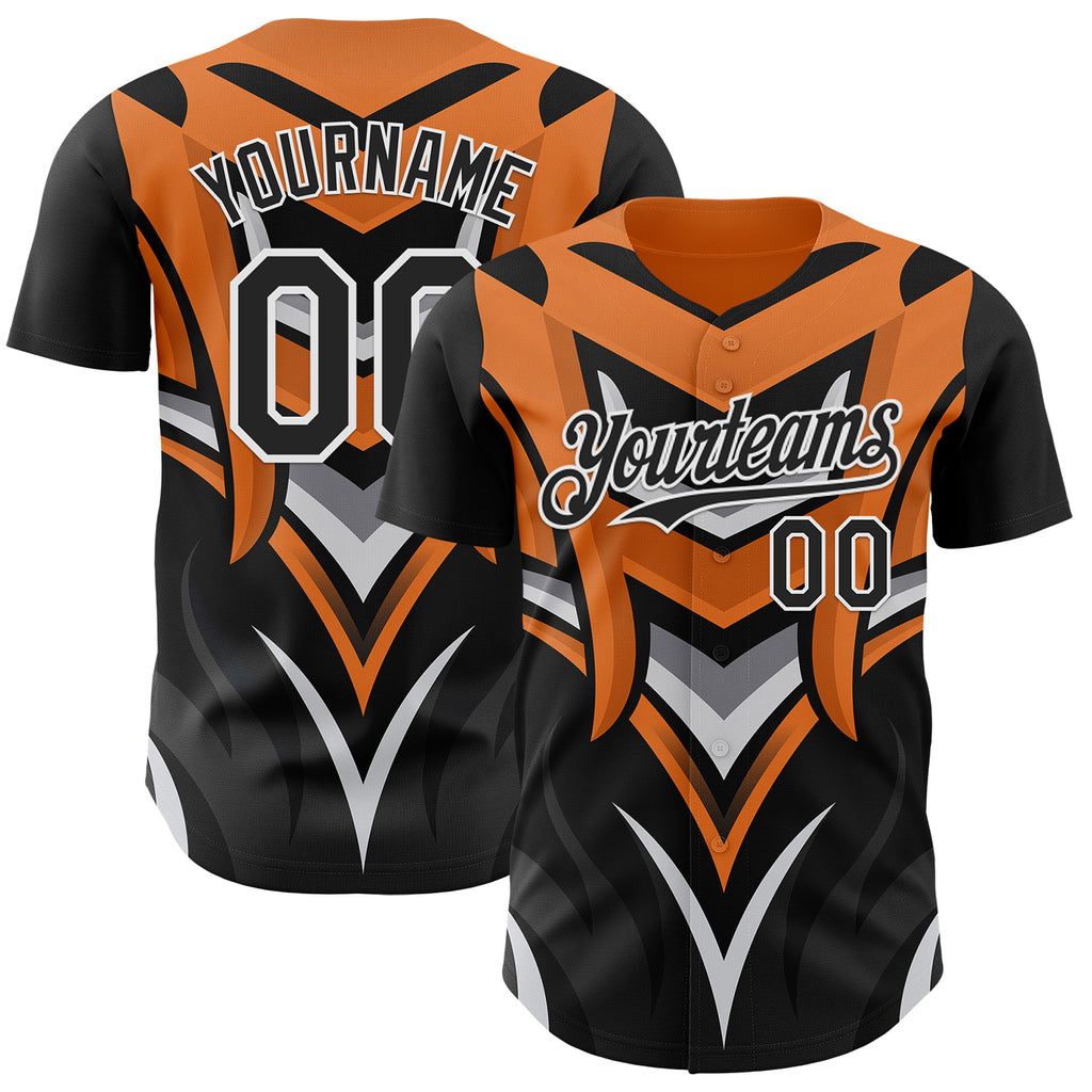 Custom Black White Orange-Gray 3D Pattern Design Car Racing Formula Auto Motorsport Authentic Baseball Jersey
