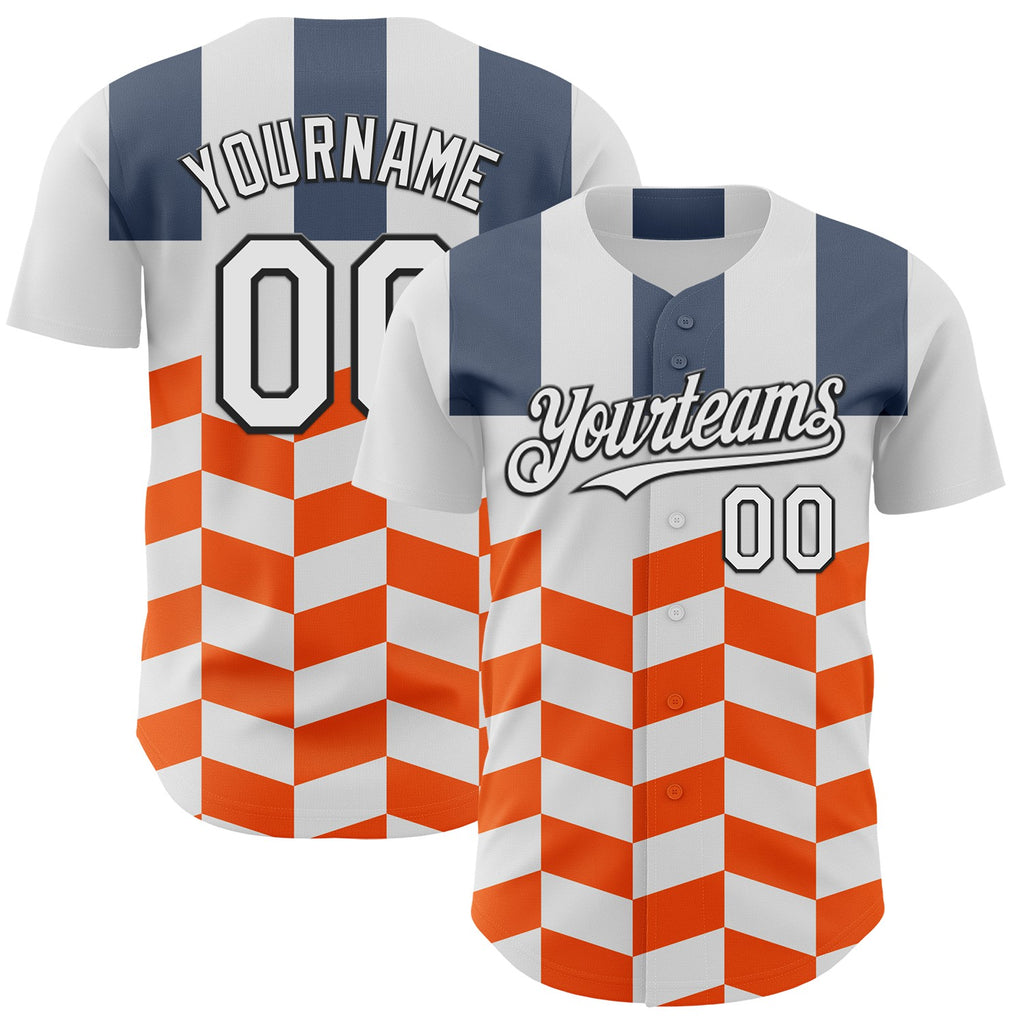 Custom White Black Orange-Gray 3D Pattern Design Car Racing Formula Auto Motorsport Authentic Baseball Jersey