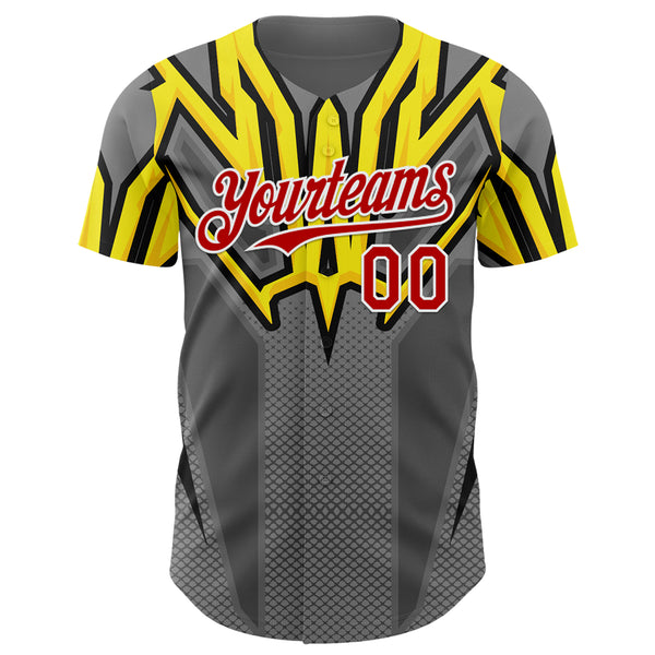 Custom Steel Gray Red White Yellow-Black 3D Pattern Design Car Racing Formula Auto Motorsport Authentic Baseball Jersey
