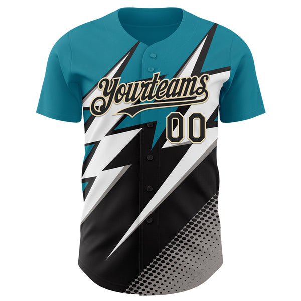 Custom Teal Black Cream White-Gray 3D Pattern Design Car Racing Formula Auto Motorsport Authentic Baseball Jersey