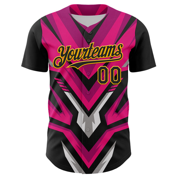 Custom Black Gold Pink White-Gray 3D Pattern Design Car Racing Formula Auto Motorsport Authentic Baseball Jersey