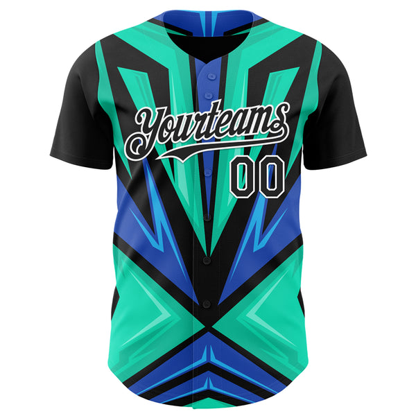 Custom Black White Aqua-Purple 3D Pattern Design Car Racing Formula Auto Motorsport Authentic Baseball Jersey
