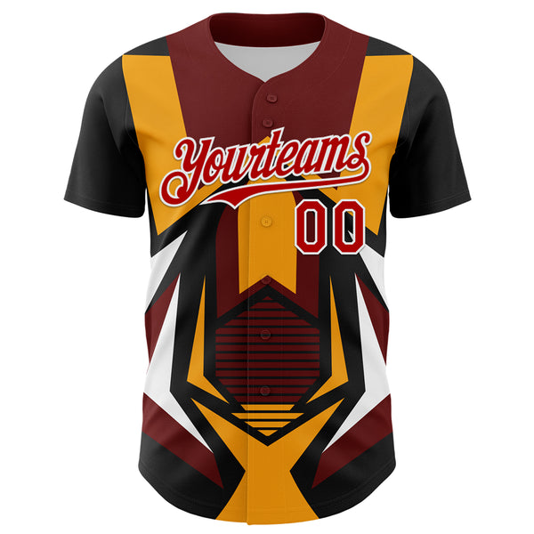 Custom Black Red White-Yellow 3D Pattern Design Car Racing Formula Auto Motorsport Authentic Baseball Jersey