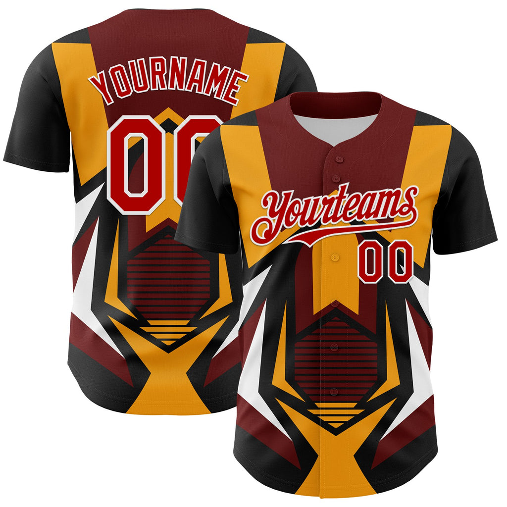 Custom Black Red White-Yellow 3D Pattern Design Car Racing Formula Auto Motorsport Authentic Baseball Jersey