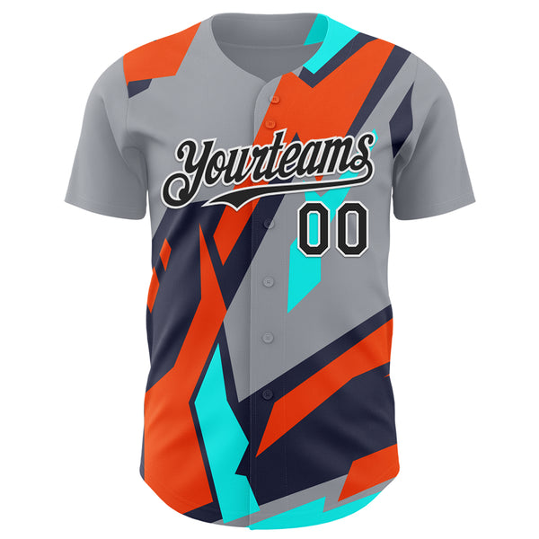 Custom Gray Black White Orange-Aqua 3D Pattern Design Car Racing Formula Auto Motorsport Authentic Baseball Jersey